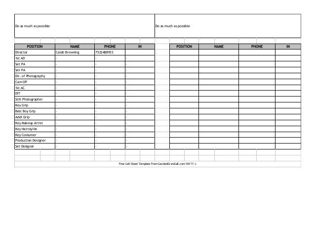 Call Sheet 2
